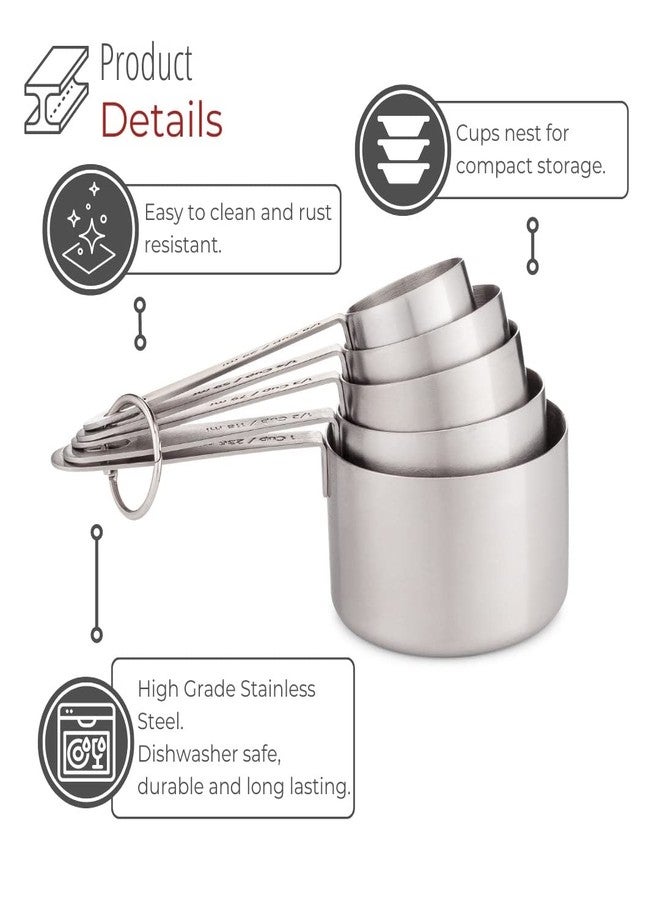 husMait Stainless Steel Measuring Cups - 5 Piece Heavy Duty Measuring Cup Set with Storage Ring - Image 4